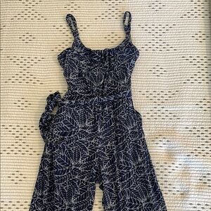 Navy Leaf Print Jumpsuit